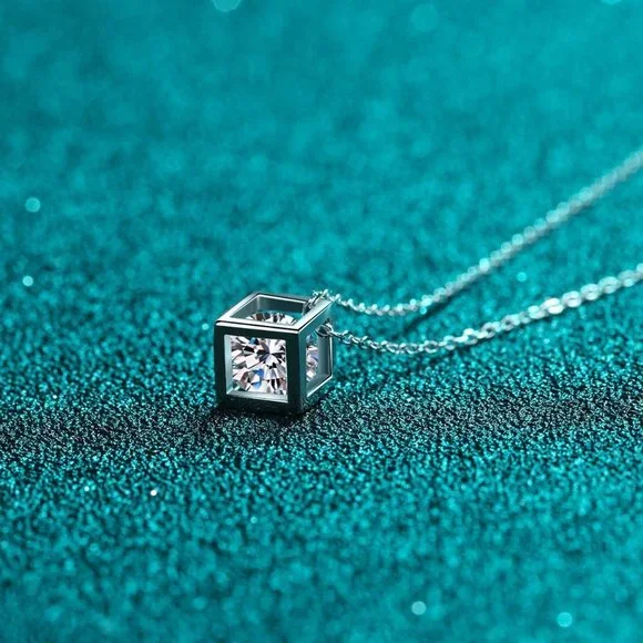 Certified 1ct. t.w. Diamond Moissanite Cube Necklace NEW - Picture 3 of 7